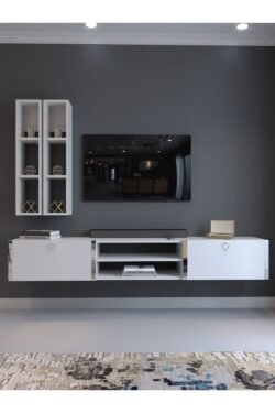 Festival Tv Ünitesi S13000-1 Beyaz Parlak Silver Duvara Monte tv sehpası