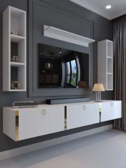 Festival Tv Ünitesi G13008-1 Beyaz Parlak Gold Duvara Monte tv sehpası