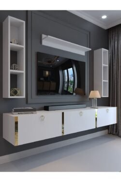 Festival Tv Ünitesi G13008-1 Beyaz Parlak Gold Duvara Monte tv sehpası