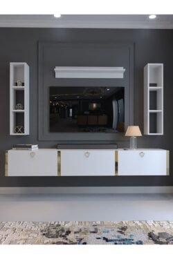 Festival Tv Ünitesi G13008-1 Beyaz Parlak Gold Duvara Monte tv sehpası
