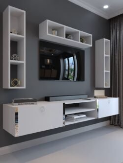 Festival Tv Ünitesi S13006-1 Beyaz Parlak Silver Duvara Monte tv sehpası
