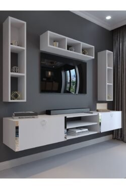Festival Tv Ünitesi S13006-1 Beyaz Parlak Silver Duvara Monte tv sehpası