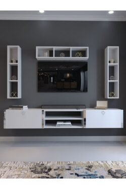Festival Tv Ünitesi S13006-1 Beyaz Parlak Silver Duvara Monte tv sehpası