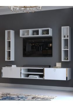Festival Tv Ünitesi S13006-1 Beyaz Parlak Silver Duvara Monte tv sehpası