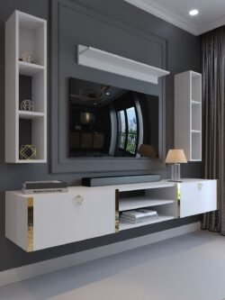 Festival Tv Ünitesi G13009-1 Beyaz Parlak Gold Duvara Monte tv sehpası