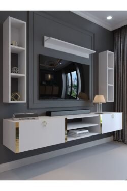 Festival Tv Ünitesi G13009-1 Beyaz Parlak Gold Duvara Monte tv sehpası