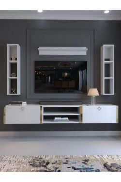 Festival Tv Ünitesi G13009-1 Beyaz Parlak Gold Duvara Monte tv sehpası