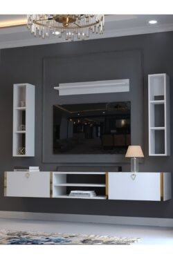 Festival Tv Ünitesi G13009-1 Beyaz Parlak Gold Duvara Monte tv sehpası