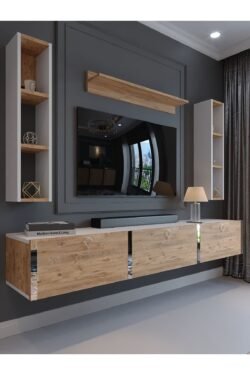 Festival Tv Ünitesi S13008-1-6 Beyaz Atlantik Çam Silver Duvara Monte tv sehpası