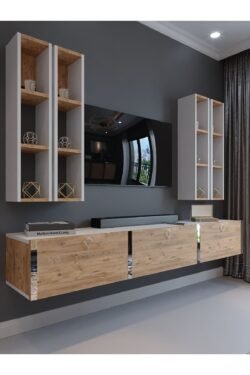 Festival Tv Ünitesi S13002-1-6 Beyaz Atlantik Çam Silver Duvara Monte tv sehpası
