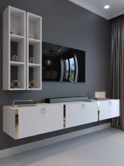 Festival Tv Ünitesi G13003-1 Beyaz Parlak Gold Duvara Monte tv sehpası