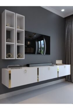Festival Tv Ünitesi G13003-1 Beyaz Parlak Gold Duvara Monte tv sehpası