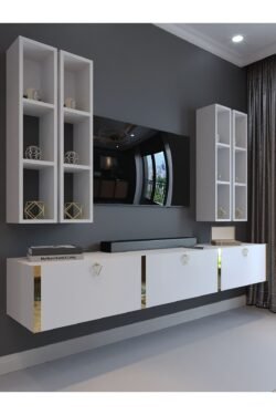 Festival Tv Ünitesi G13002-1 Beyaz Parlak Gold Duvara Monte tv sehpası