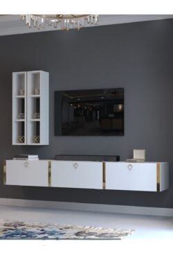 Festival Tv Ünitesi G13003-1 Beyaz Parlak Gold Duvara Monte tv sehpası