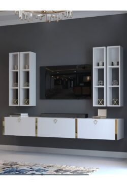 Festival Tv Ünitesi G13002-1 Beyaz Parlak Gold Duvara Monte tv sehpası