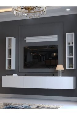 Festival Tv Ünitesi Q13008-1 Beyaz Parlak Duvara Monte tv sehpası