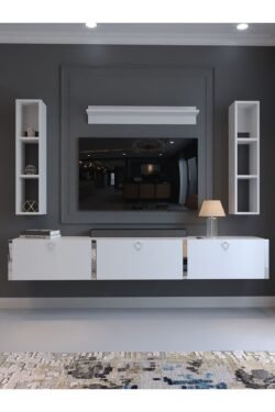 Festival Tv Ünitesi S13008-1 Beyaz Parlak Silver Duvara Monte tv sehpası