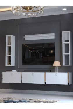 Festival Tv Ünitesi S13008-1 Beyaz Parlak Silver Duvara Monte tv sehpası