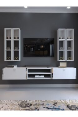 Festival Tv Ünitesi S13001-1 Beyaz Parlak Silver Duvara Monte tv sehpası