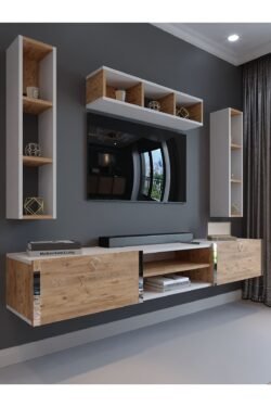 Festival Tv Ünitesi S13006-1-6 Beyaz Atlantik Çam Silver Duvara Monte tv sehpası