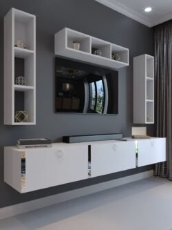 Festival Tv Ünitesi S13007-1 Beyaz Parlak Silver Duvara Monte tv sehpası
