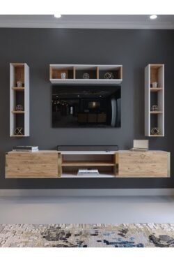 Festival Tv Ünitesi G13006-1-6 Beyaz Atlantik Çam Gold Duvara Monte tv sehpası