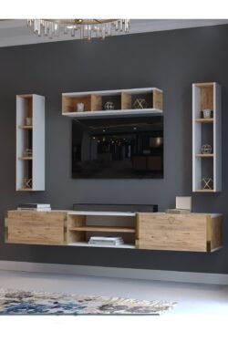 Festival Tv Ünitesi G13006-1-6 Beyaz Atlantik Çam Gold Duvara Monte tv sehpası