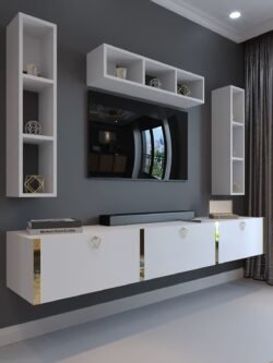 Festival Tv Ünitesi G13007-1 Beyaz Parlak Gold Duvara Monte tv sehpası