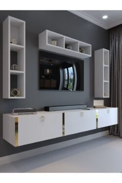 Festival Tv Ünitesi G13007-1 Beyaz Parlak Gold Duvara Monte tv sehpası