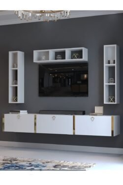 Festival Tv Ünitesi G13007-1 Beyaz Parlak Gold Duvara Monte tv sehpası