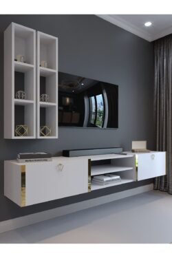 Festival Tv Ünitesi G13000-1 Beyaz Parlak Gold Duvara Monte tv sehpası