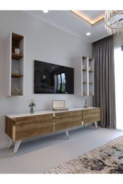 Festival Tv Ünitesi G3007-2-1 CEVİZ BEYAZ  - COLOR Gold Tv Sehpası ve Duvar Rafı