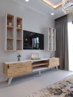 Tv Ünitesi G3001-6-1 BEYAZ ATLANTİK Tv Sehpası ve Duvar Rafı