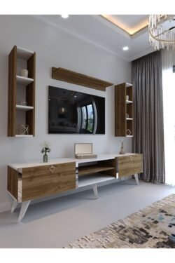 Festival Tv Ünitesi S3009-2-1 CEVİZ BEYAZ  - COLOR SİLVER Tv Sehpası ve Duvar Rafı
