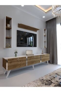 Festival Tv Ünitesi S3008-2-1 CEVİZ BEYAZ  - COLOR SİLVER Tv Sehpası ve Duvar Rafı