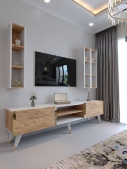Festival Tv Ünitesi S3006-6-1 BEYAZ ATLANTİK SİLVER COLOR Tv Sehpası ve Duvar Rafı