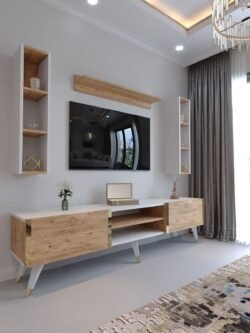 Festival Tv Ünitesi G3009-6-1 BEYAZ ATLANTİK SİLVER COLOR Tv Sehpası ve Duvar Rafı