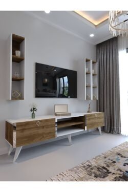 Festival Tv Ünitesi S3006-2-1 CEVİZ BEYAZ  - COLOR SİLVER Tv Sehpası ve Duvar Rafı