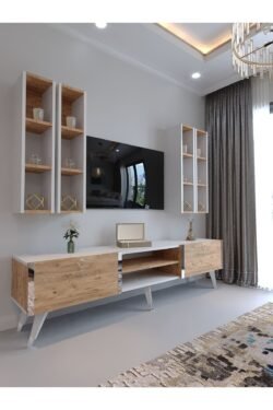 Festival Tv Ünitesi S3001-6-1 BEYAZ ATLANTİK SİLVER COLOR Tv Sehpası ve Duvar Rafı