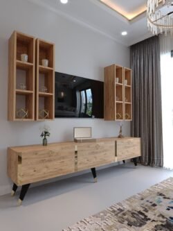 Festival Tv Ünitesi G3002-6 ATLANTİK GOLD COLOR Tv Sehpası ve Duvar Rafı