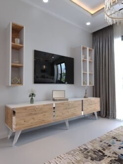 Festival Tv Ünitesi S3007-6-1 BEYAZ ATLANTİK SİLVER COLOR Tv Sehpası ve Duvar Rafı