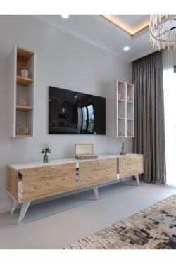 Festival Tv Ünitesi S3007-6-1 BEYAZ ATLANTİK SİLVER COLOR Tv Sehpası ve Duvar Rafı