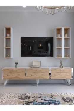 Festival Tv Ünitesi S3007-6-1 BEYAZ ATLANTİK SİLVER COLOR Tv Sehpası ve Duvar Rafı