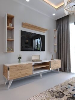 Festival Tv Ünitesi S3009-6-1 BEYAZ ATLANTİK SİLVER COLOR Tv Sehpası ve Duvar Rafı