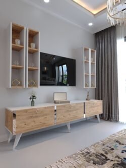 Festival Tv Ünitesi S3002-6-1 BEYAZ ATLANTİK SİLVER COLOR Tv Sehpası ve Duvar Rafı