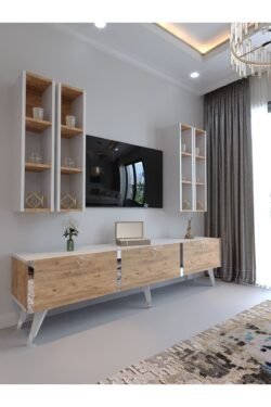Festival Tv Ünitesi S3002-6-1 BEYAZ ATLANTİK SİLVER COLOR Tv Sehpası ve Duvar Rafı