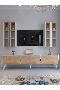 Festival Tv Ünitesi S3002-6-1 BEYAZ ATLANTİK SİLVER COLOR Tv Sehpası ve Duvar Rafı