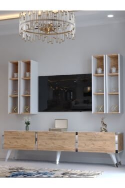 Festival Tv Ünitesi S3002-6-1 BEYAZ ATLANTİK SİLVER COLOR Tv Sehpası ve Duvar Rafı