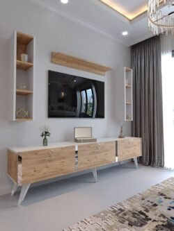 Festival Tv Ünitesi S3008-6-1 BEYAZ ATLANTİK SİLVER COLOR Tv Sehpası ve Duvar Rafı