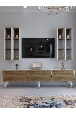 Festival Tv Ünitesi G3002-2-1 CEVİZ BEYAZ  - COLOR Gold Tv Sehpası ve Duvar Rafı
